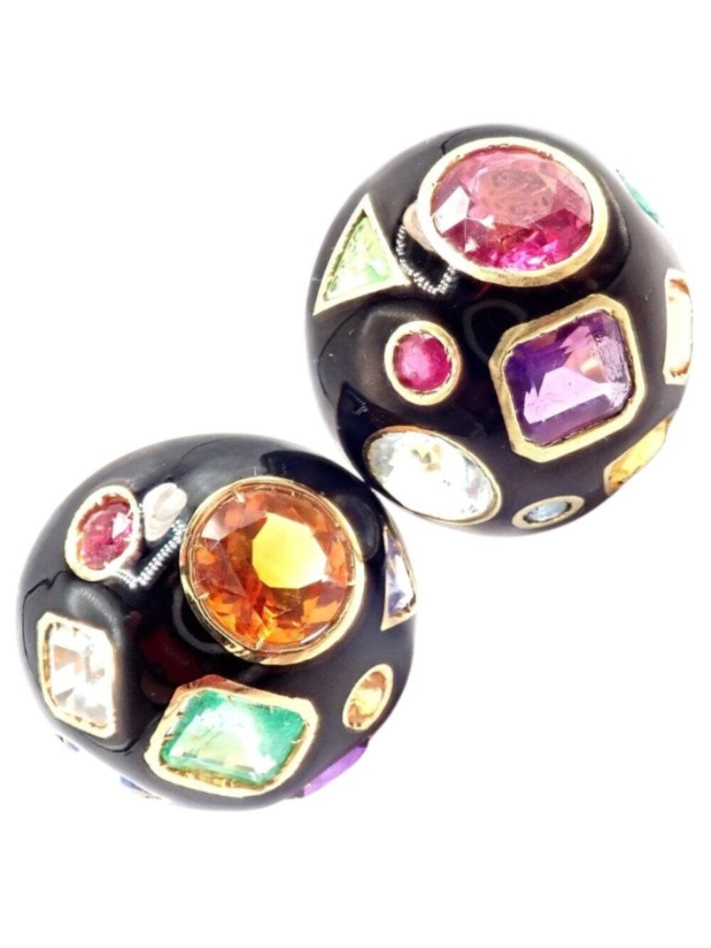 Authentic! Verdura Fulco 18k Yellow Gold Color Stone Black Enamel Earrings